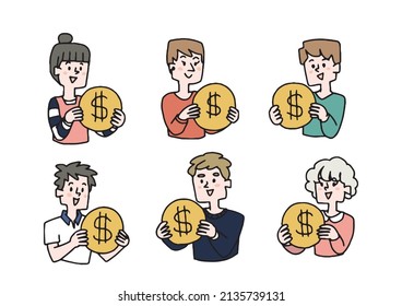 Icono de la gente donante de la persona manuscrita cómica Vector, color simple del dibujo de línea