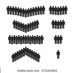 Icon of people. Group of male person. Silhouette of crowd. Pictogram staff for business symbol. Graphic team of humans in work. Simple leadership in office with leader. Social background. Vector.