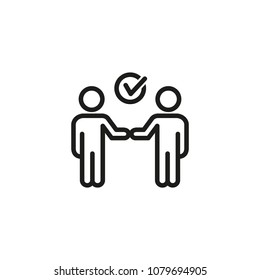 Icon of people joining hands. Checkmark, employee, membership. Business checklist concept. Can be used for topics like teamwork, collaboration, performing task