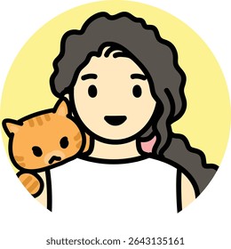 ícone pessoas pet-friendly, gato mãe, gatinho com proprietário, cafeteria, quarto de estimação, mulher com seu animal de estimação, avatar, ginger gato, gatinho laranja