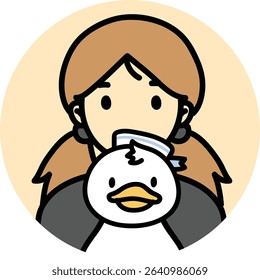 icon people pet-friendly, duck with woman, girl avatar, female, duckie navy