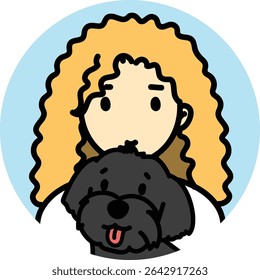 icon people pet-friendly, mama and her puppy, black dog, cute pet, woman with dog