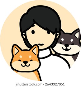 ícone pessoas pet-friendly homem com dois cachorros, pet friendly, dono de cachorro, pai de cachorro, chiba inu
