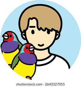ícone pessoas pet-friendly, Homem com dois Finch, proprietário de pássaro, pet friendly, amante animal, passarinhos, animal selvagem
