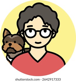ícone pessoas pet-friendly homem com yorkshire terrier cachorrinho, pet friendly, dono de cachorro, pai de cachorro, óculos homem, menino com cachorro