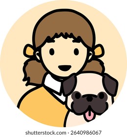 icon people pet-friendly, pug and mom, girl with puppy, funny dog