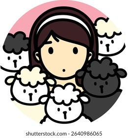 icon people pet-friendly woman with many sheep, farmer, black sheep, animal owner, pet owner