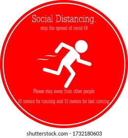 Icon people running, stop the spread of covid-19 concept social distancing for run stay away from other people 10 meters for running and 15 meters for fast running.
