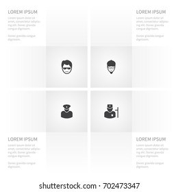 Icon People Set Of Sunglasses, Painter, Security Man And Other Vector Objects. Also Includes Security, Painter, Agent Elements.