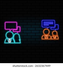 icon People talking at the table icon. chat icon, stock, vector. neon style..