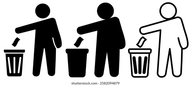 icon of people throwing rubbish, simple flat style, illustration, logo sign symbol pictogram template, for ui or ux isolated on white for mobile app, editable