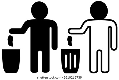icon of people throwing rubbish, simple flat style, illustration, logo sign symbol pictogram template, for ui or ux isolated on white for mobile app, editable