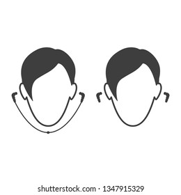 Icon people wearing headphones. Wired and wireless headset