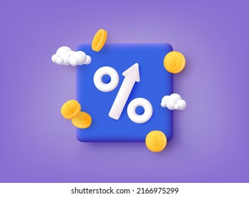Icon percent with arrow. Market analysis, investment or interest rate. 3D Web Vector Illustrations. 