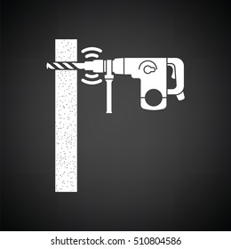 Icon of perforator drilling wall. Black background with white. Vector illustration.