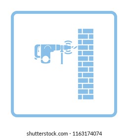 Icon of perforator drilling wall. Blue frame design. Vector illustration.