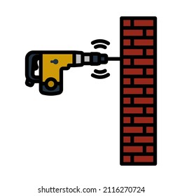 Icon Of Perforator Drilling Wall. Editable Bold Outline With Color Fill Design. Vector Illustration.