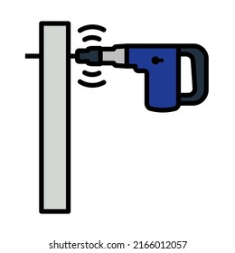 Icon Of Perforator Drilling Wall. Editable Bold Outline With Color Fill Design. Vector Illustration.