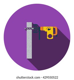 Icon of perforator drilling wall. Flat design. Vector illustration.