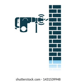 Icon Of Perforator Drilling Wall. Shadow Reflection Design. Vector Illustration.