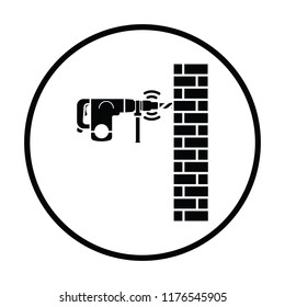 Icon of perforator drilling wall. Thin circle design. Vector illustration.