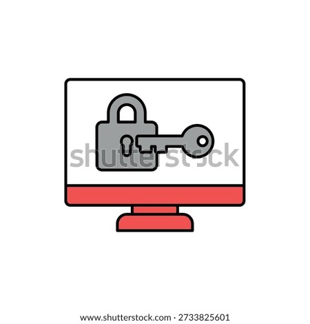 Icon a Permission access with computer and key lock, isolated against a clean background.