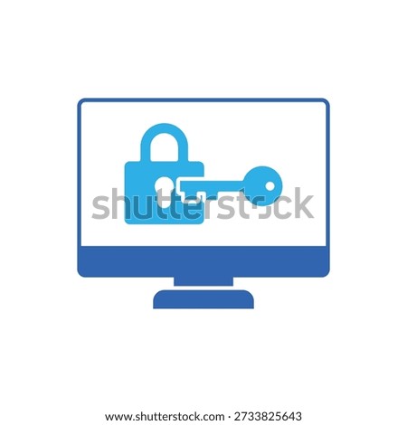 Icon a Permission access with computer and key lock, isolated against a clean background.