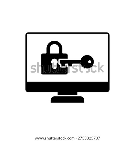 Icon a Permission access with computer and key lock, isolated against a clean background.