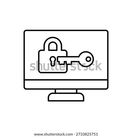 Icon a Permission access with computer and key lock, isolated against a clean background.
