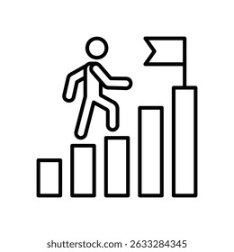 Icon of a person climbing a bar chart to achieve success