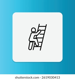 Icon of a person climbing stairs carefully, indicating stair safety caution.