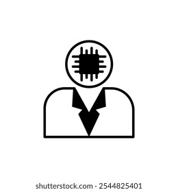 Icono de persona con un chip de computadora que simboliza la inteligencia artificial. Conveniente para la tecnología, la IA, los diseños futuros del concepto.