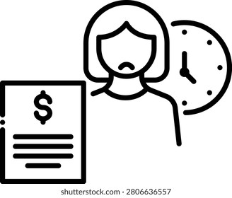 Icon of a person with a dollar sign and clock representing time pressure from financial obligations and payment deadlines