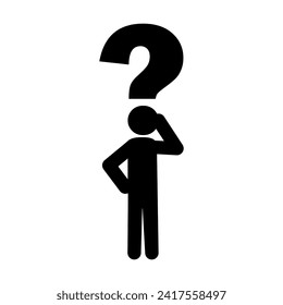 Icon of person with doubts. Question mark man icon. Vector illustration. EPS 10.