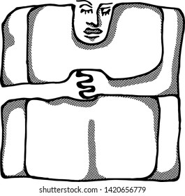 Icon of a person embracing themselves for the concept of self-love. Hand drawn vector illustration.