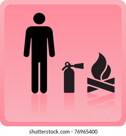 Icon of the person with the fire extinguisher near a fire