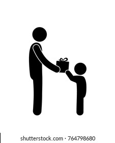 icon, a person gives a gift to a child. Simple flat vector drawing