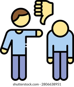 Icon of a person giving thumbs down to another person representing rejection and disapproval as a form of social bullying behavior