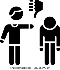 Icon of a person giving thumbs down to another person representing rejection and disapproval as a form of social bullying behavior