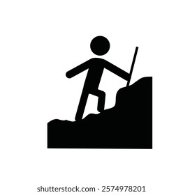 icon of a person hiking, can be used for hiking trail information boards or applications on maps.