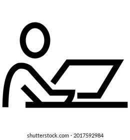 icon of person looking at monitor, line drawing style, black and white color.