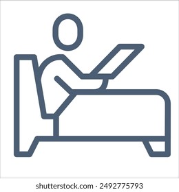 icono de una persona acostada en la cama leyendo en un hotel o un bed and breakfast