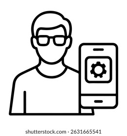 Icon person mobile app developer on white background vector
Vector line profession icon