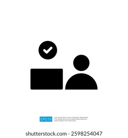 Icon of Person Next to a Computer with a Checkmark for Successful Verification in Digital Interface Design