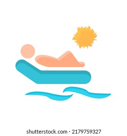 icon of a person on a mattress, the concept of rest, summer, vector illustration