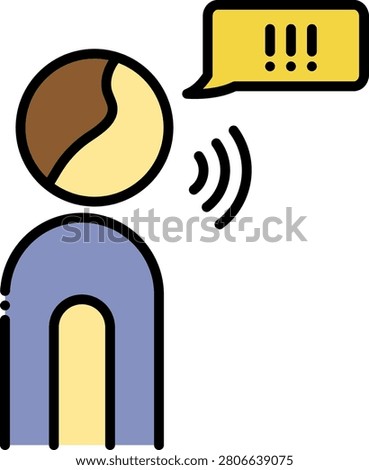 Icon of a person with an open mouth and large exclamation speech bubble representing shouting, verbal outburst and aggressive bullying communication