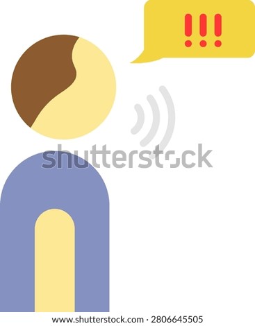 Icon of a person with an open mouth and large exclamation speech bubble representing shouting, verbal outburst and aggressive bullying communication
