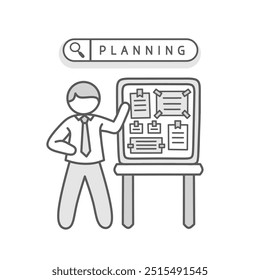 icon of person with planning paper on plan board.line icon about business and financial planning.hand drawn on white background