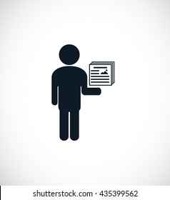 The icon of person pointing on presentation slides. It presents speaker or teacher.  The concept of business or education  presentation.  
