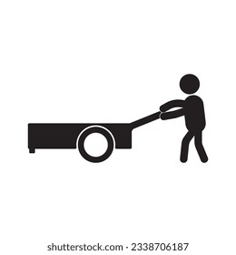 icono de una persona empujando un diseño de logotipo de ilustración de plantilla de vector de carro